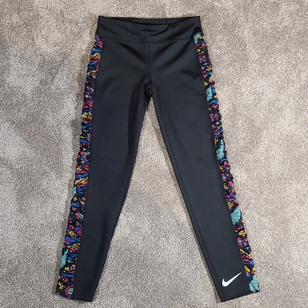 Youth Girls Athletic Leggings Tights Ruched Sides